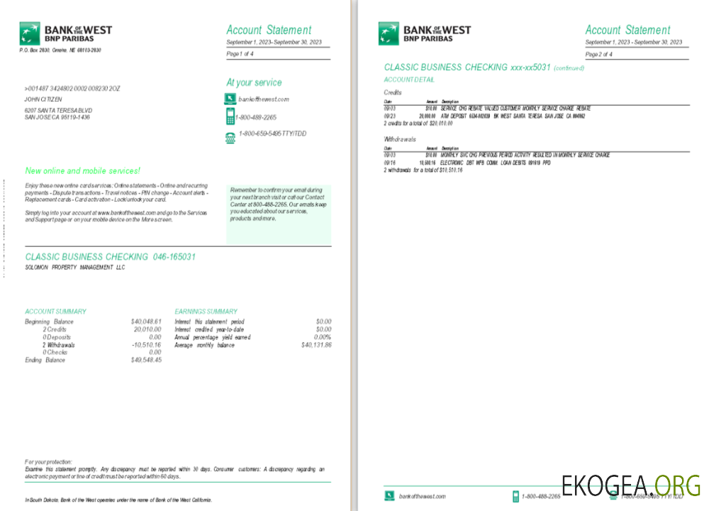 USA Dakota du Sud Bank of the West BNP Paribas, 4 pages 1 2